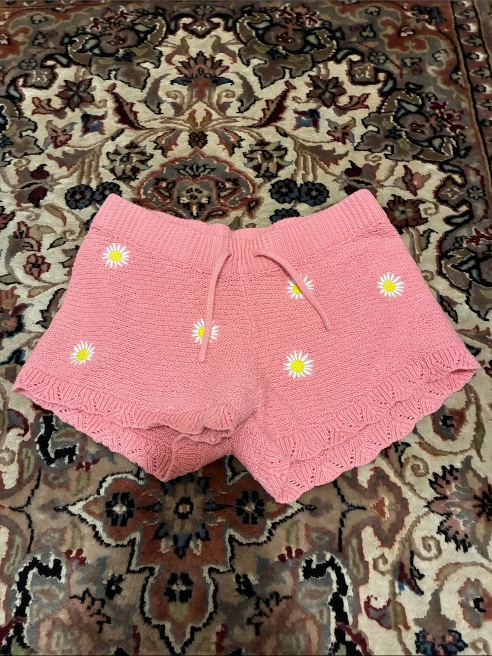 Pink Daisy Knit Drawstring kids medium Shorts